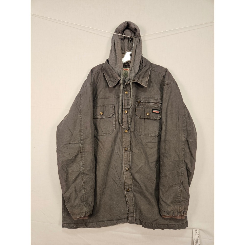 Dickies Mens XL Gray Hooded Quilted Lined Canvas Shirt Jacket Workwear RN123187